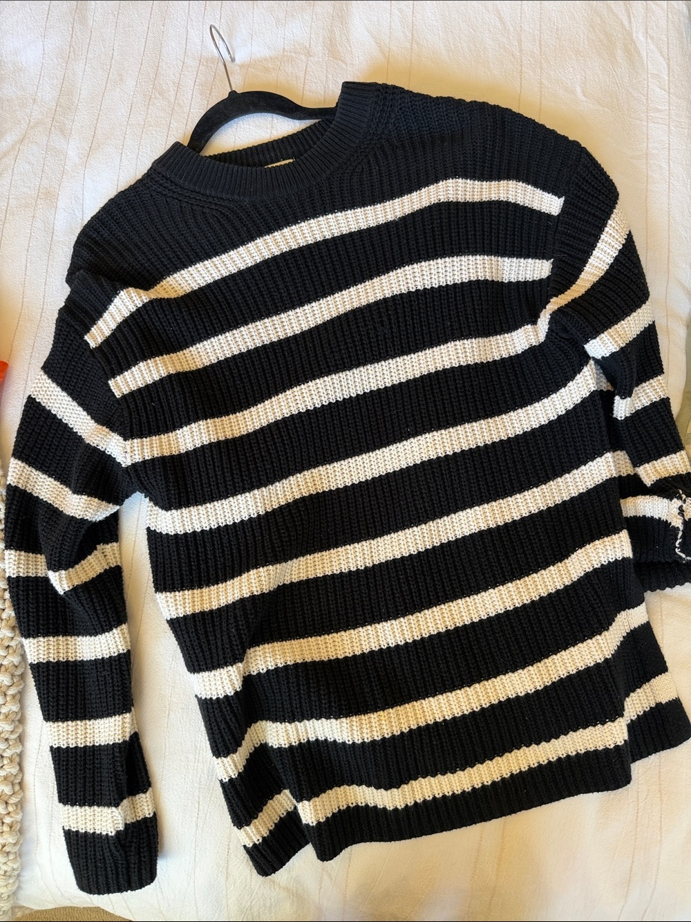 H&M Black and White Striped Crewneck Sweater